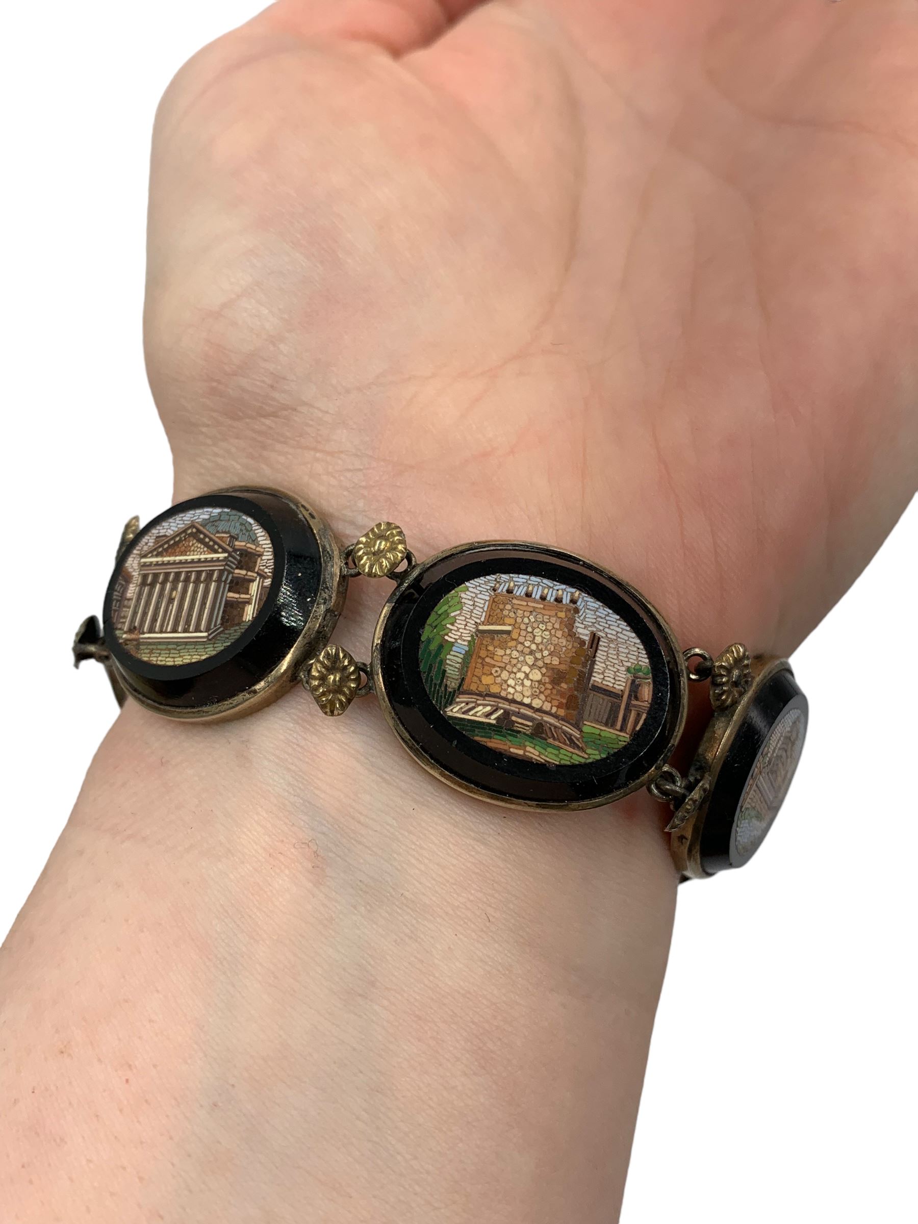 19th century Grand Tour micro mosaic bracelet composed of six oval panels depicting Roman Architectu - Image 8 of 8