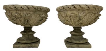 Pair of composite stone garden urn planters