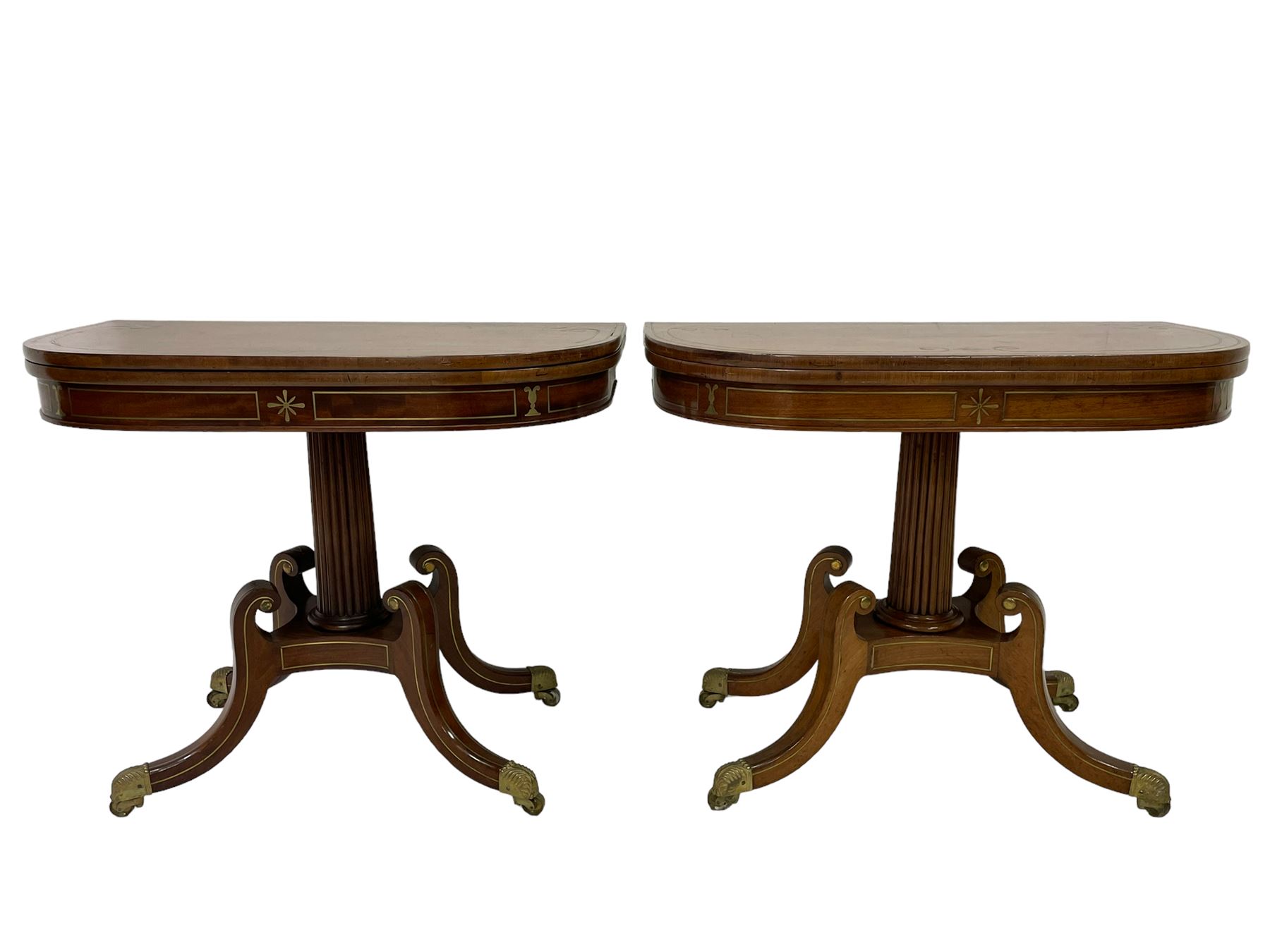 Pair Regency mahogany and brass inlaid card tables - Image 15 of 21
