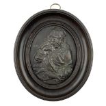 19th century oval patinated copper portrait plaque