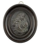19th century oval patinated copper portrait plaque