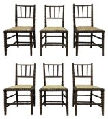 Set six early 20th century stained beech bobbin-turned chairs
