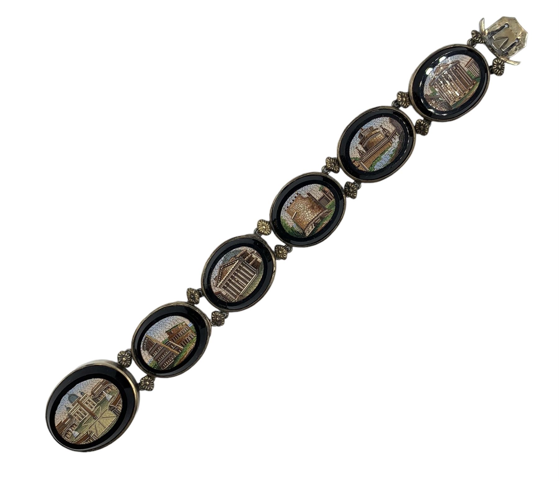 19th century Grand Tour micro mosaic bracelet composed of six oval panels depicting Roman Architectu - Image 5 of 8