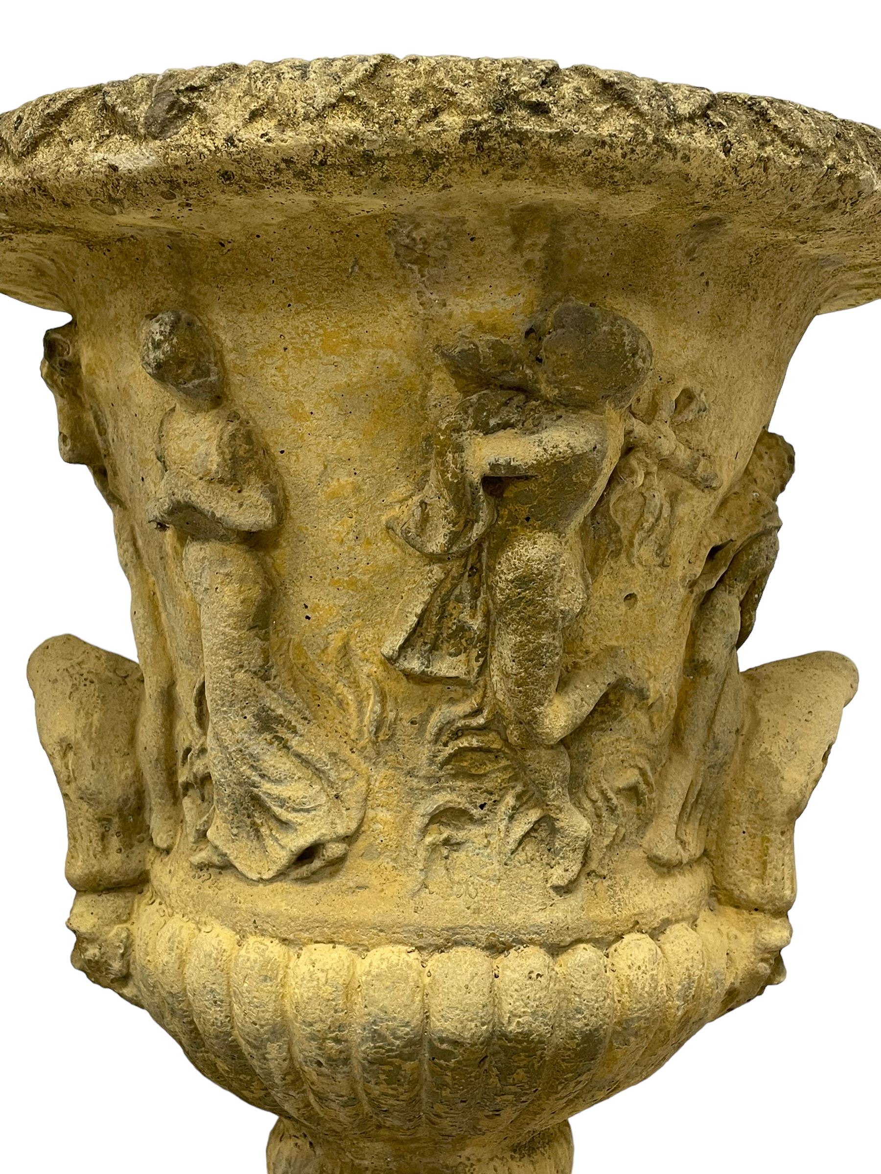 Pair of composite stone classical design urns - Image 4 of 9