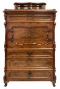 19th century Biedermeier figured mahogany secretaire cabinet
