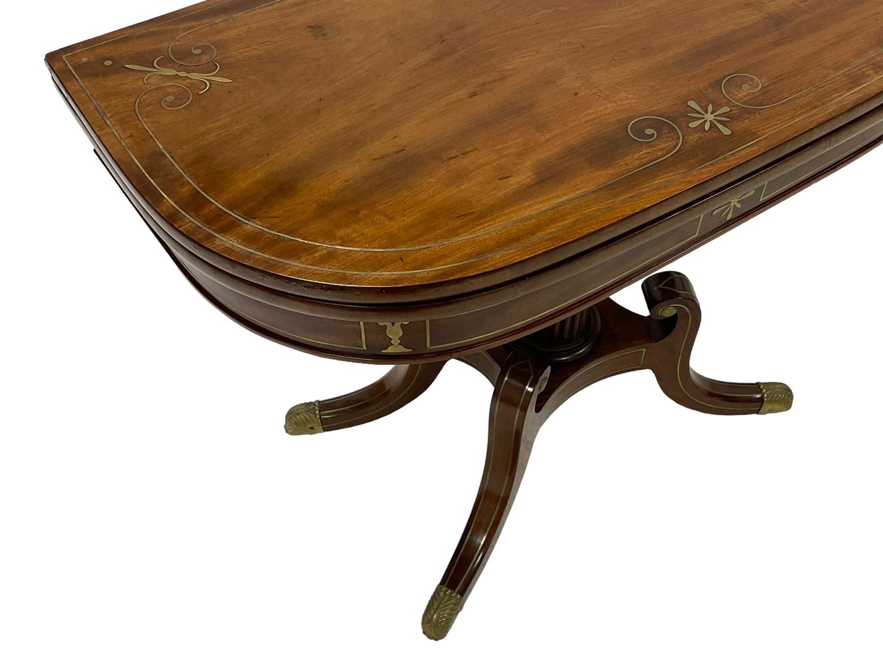 Pair Regency mahogany and brass inlaid card tables - Image 4 of 21
