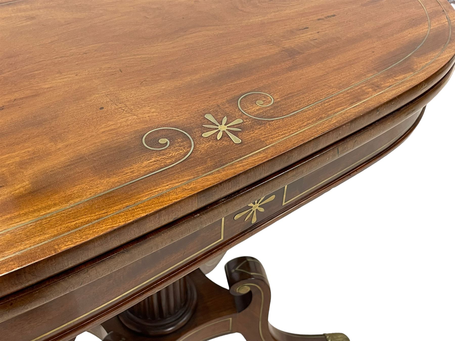 Pair Regency mahogany and brass inlaid card tables - Image 2 of 21