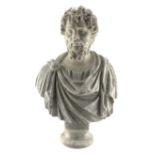 Large marbleised Fibreglass bust statue of Roman Emperor Septimus Severus on socle base