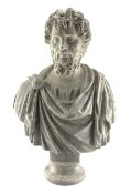 Large marbleised Fibreglass bust statue of Roman Emperor Septimus Severus on socle base