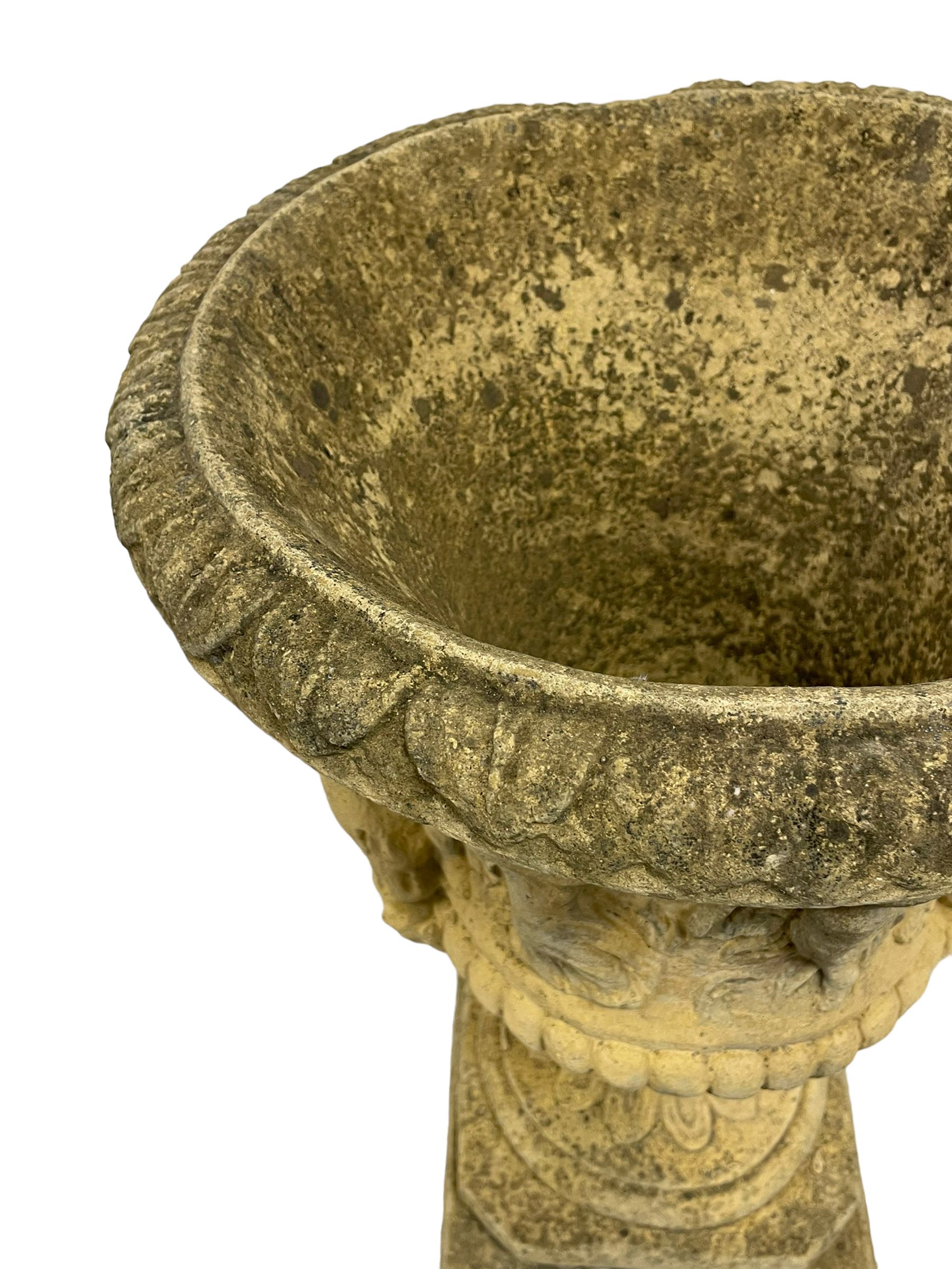 Pair of composite stone classical design urns - Image 2 of 9