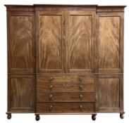 George III mahogany breakfront press wardrobe