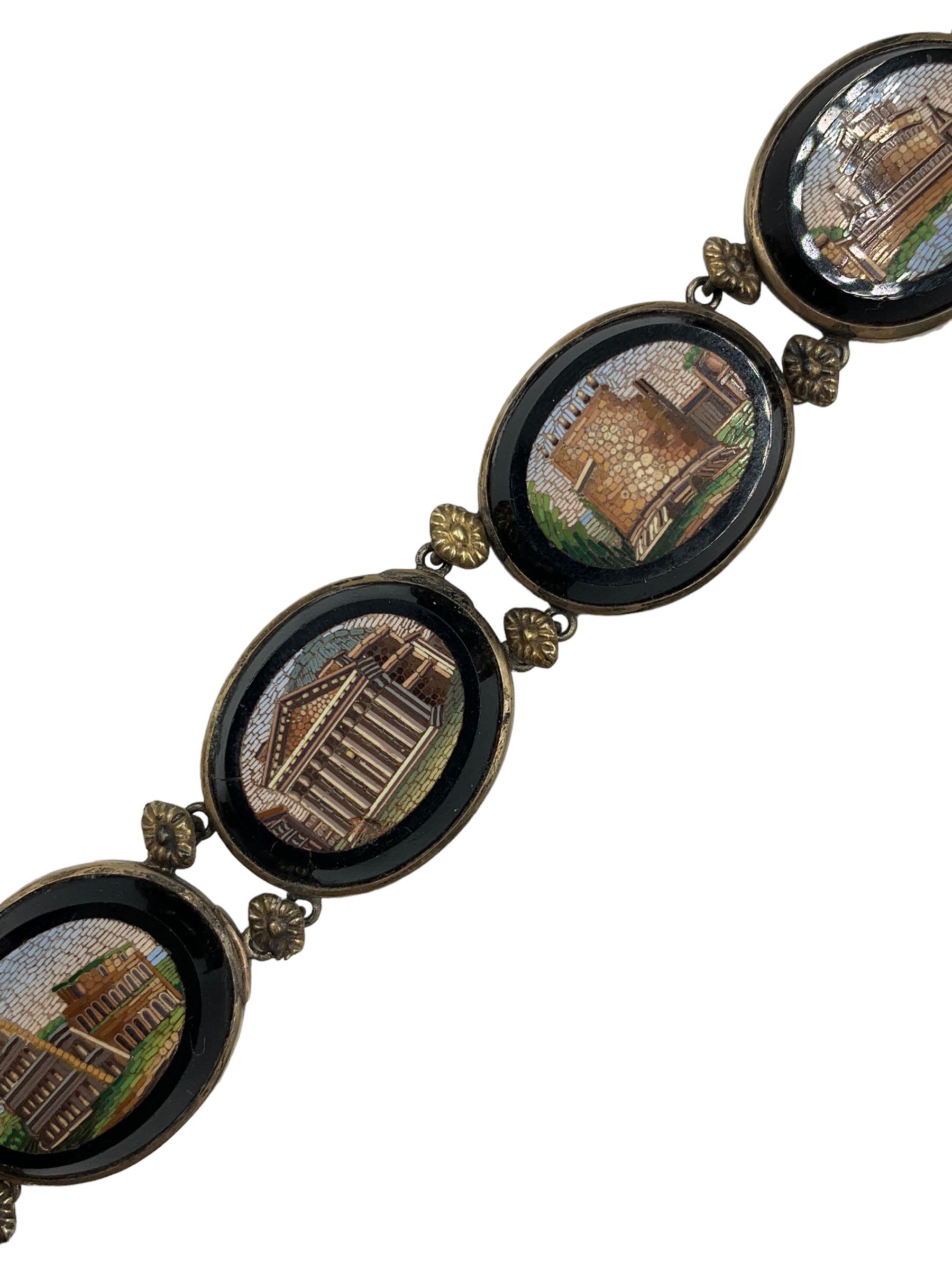 19th century Grand Tour micro mosaic bracelet composed of six oval panels depicting Roman Architectu - Image 4 of 8