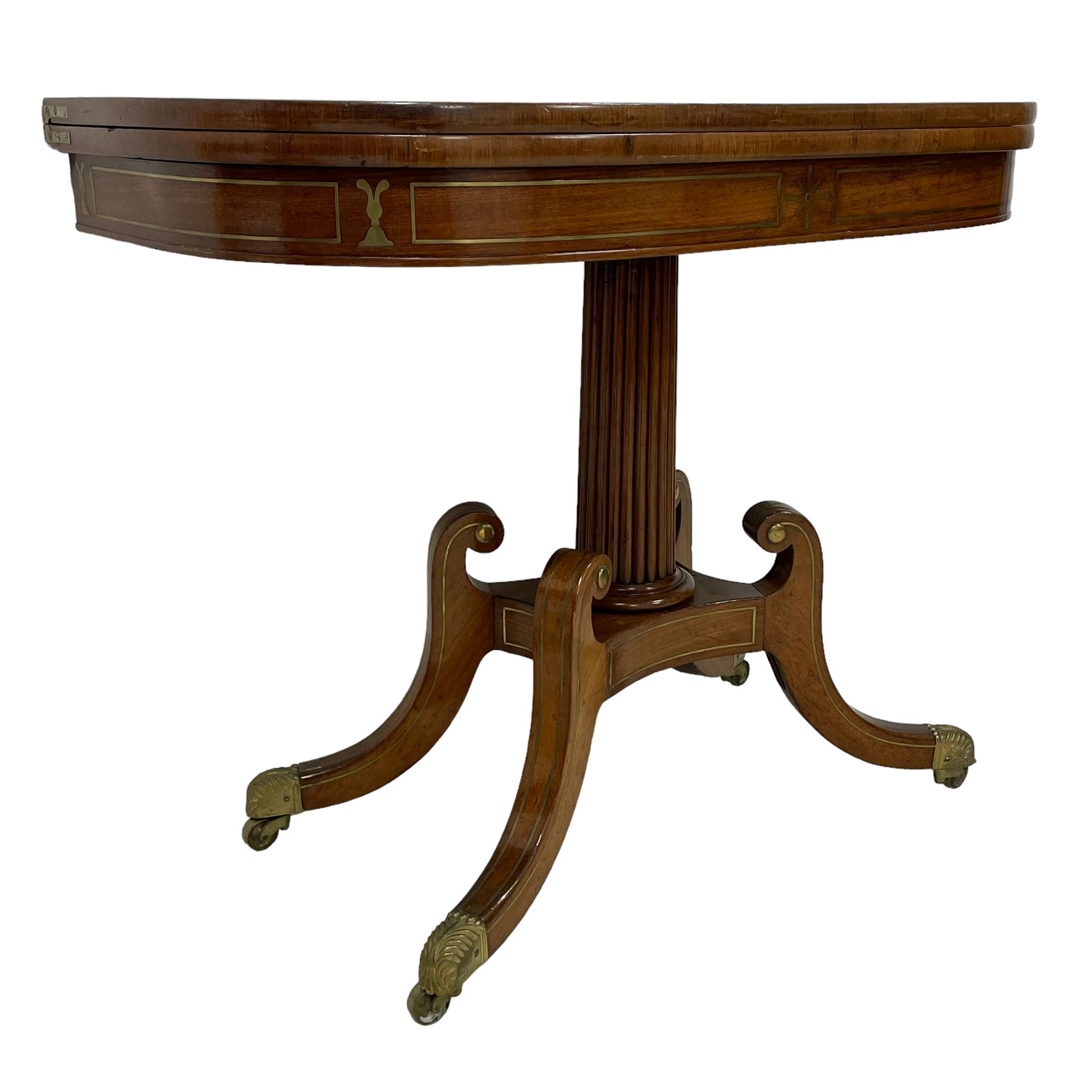 Pair Regency mahogany and brass inlaid card tables - Image 11 of 21