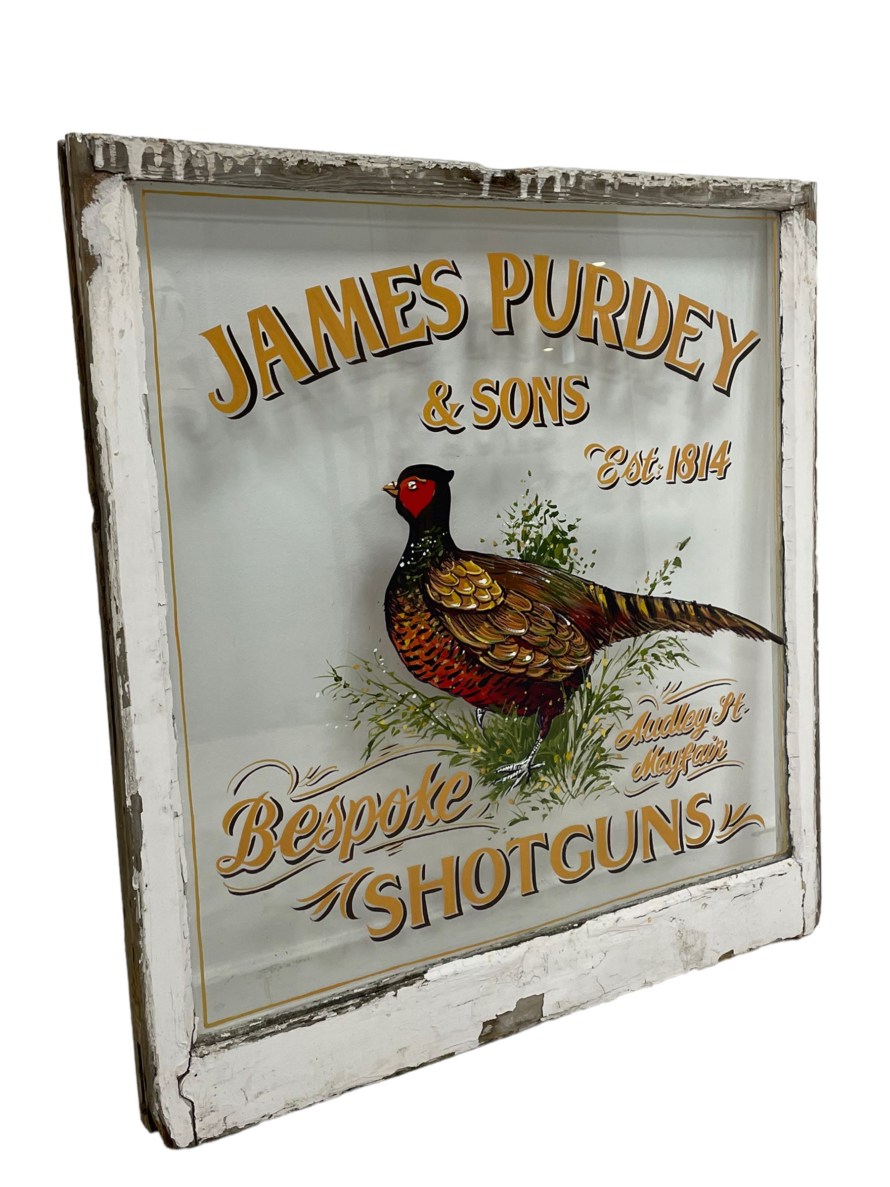 White painted window with hand painted advertising "Purdey and Sons - Image 3 of 5