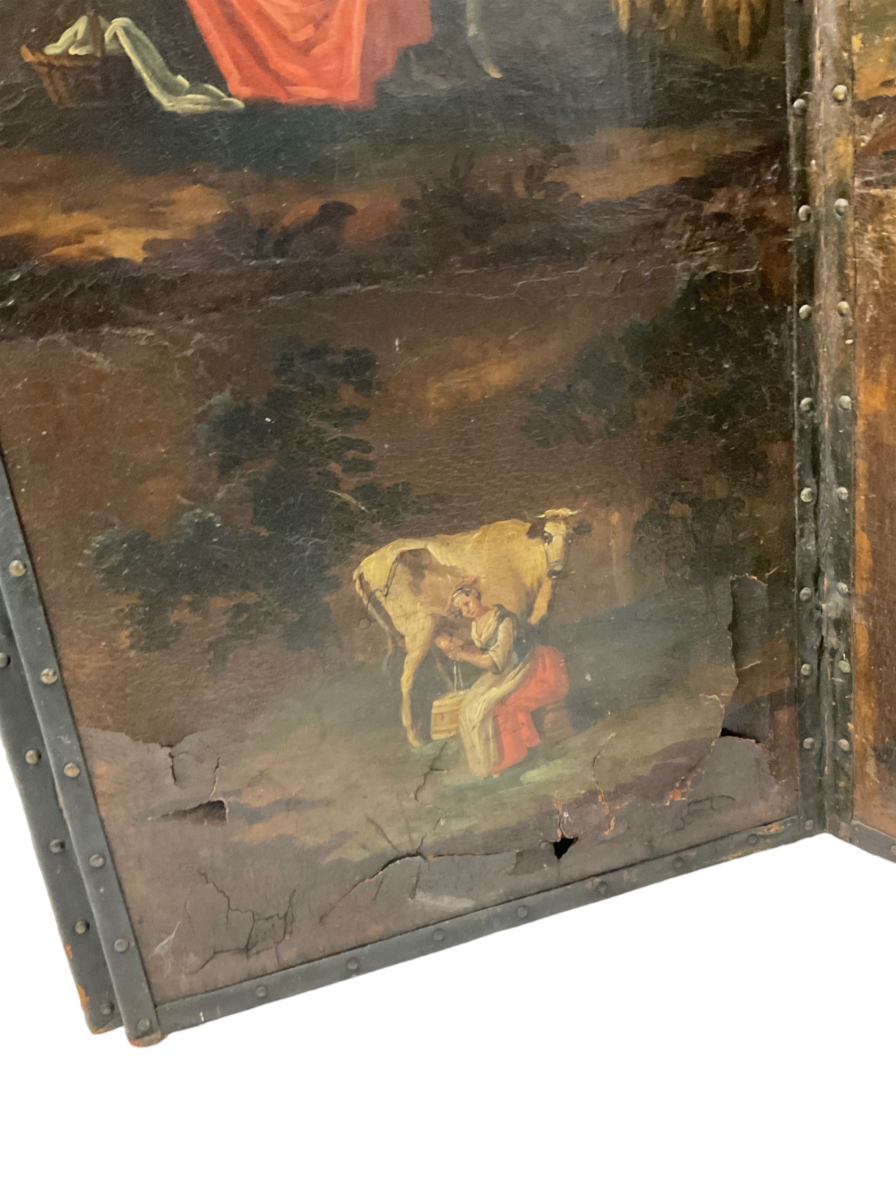 Late 18th century Dutch painted leather six panel screen - Image 11 of 16