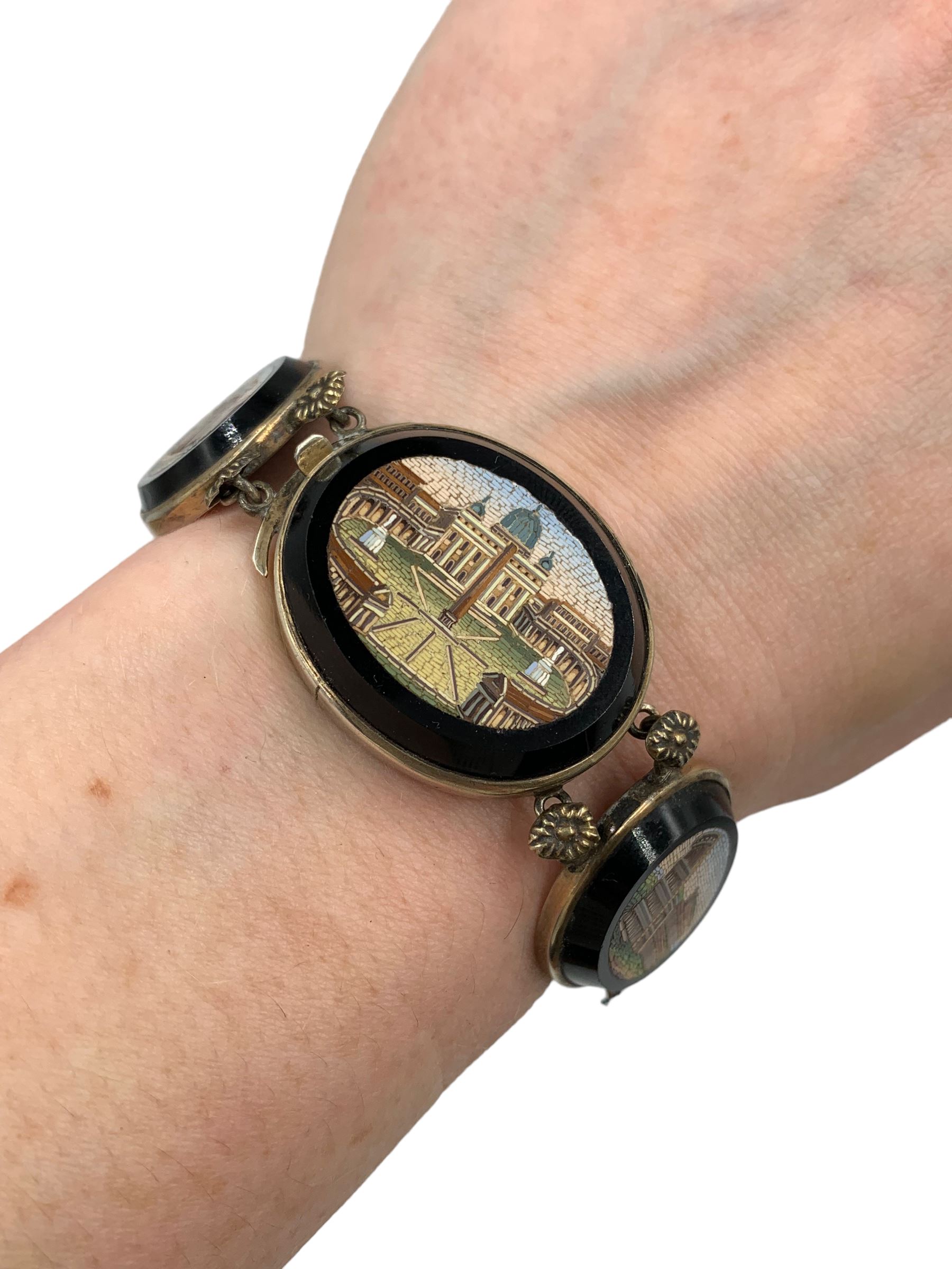 19th century Grand Tour micro mosaic bracelet composed of six oval panels depicting Roman Architectu - Image 7 of 8