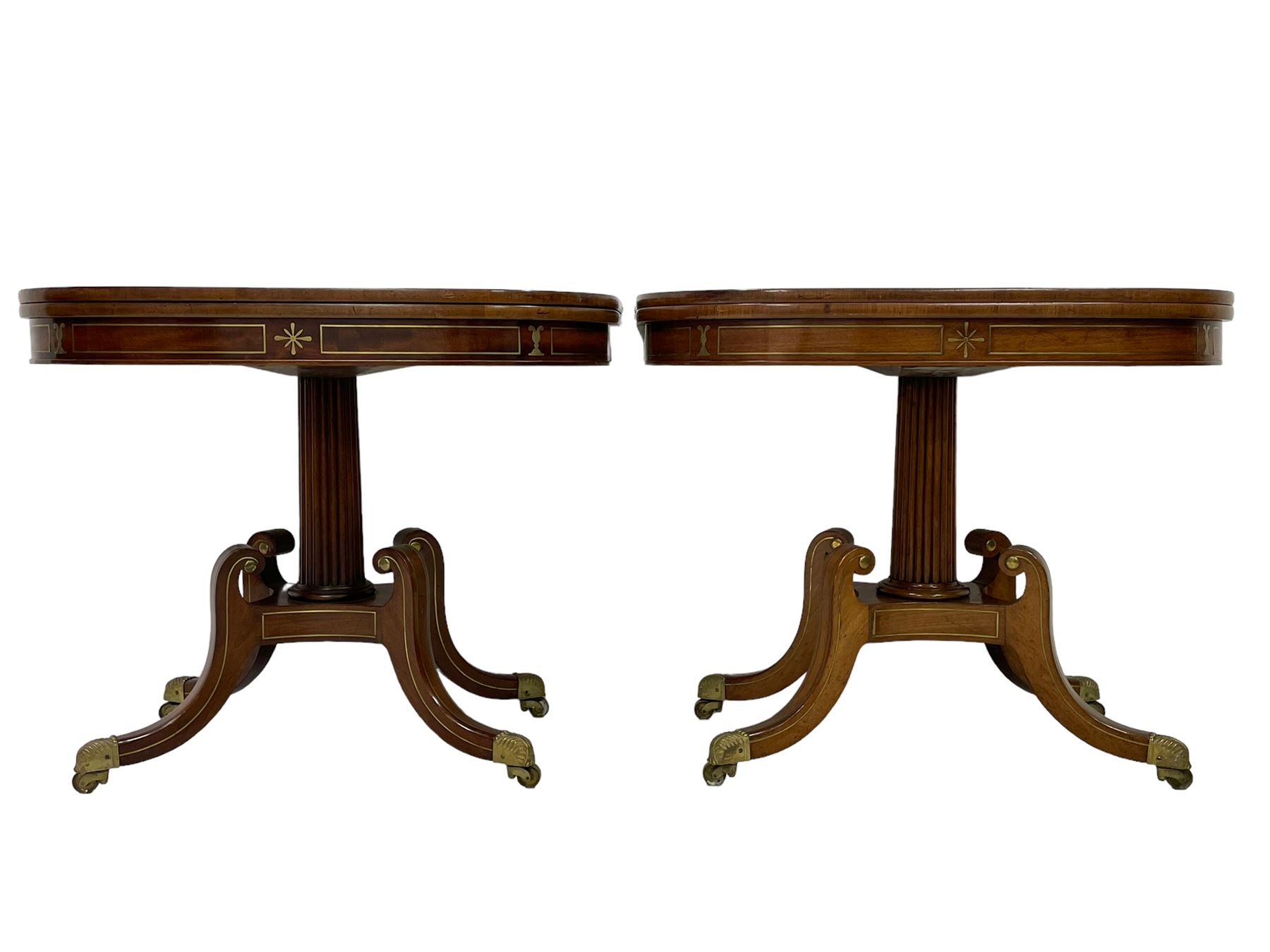 Pair Regency mahogany and brass inlaid card tables - Image 18 of 21