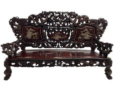 Early 20th century Chinese hardwood settee or hall-bench