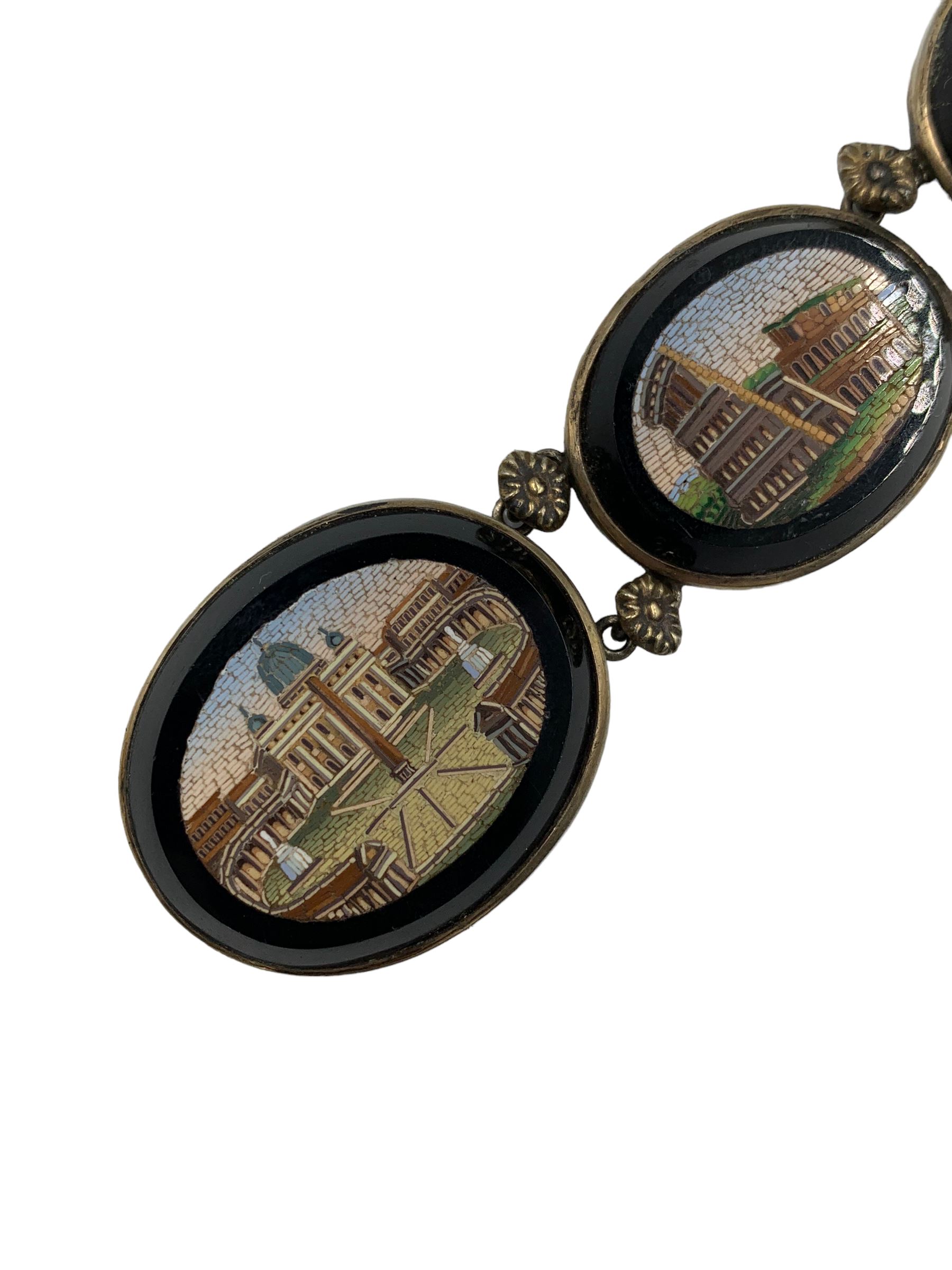 19th century Grand Tour micro mosaic bracelet composed of six oval panels depicting Roman Architectu - Image 6 of 8