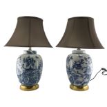 Pair of Chinese porcelain blue and white lamps in the form of ginger jars and covers