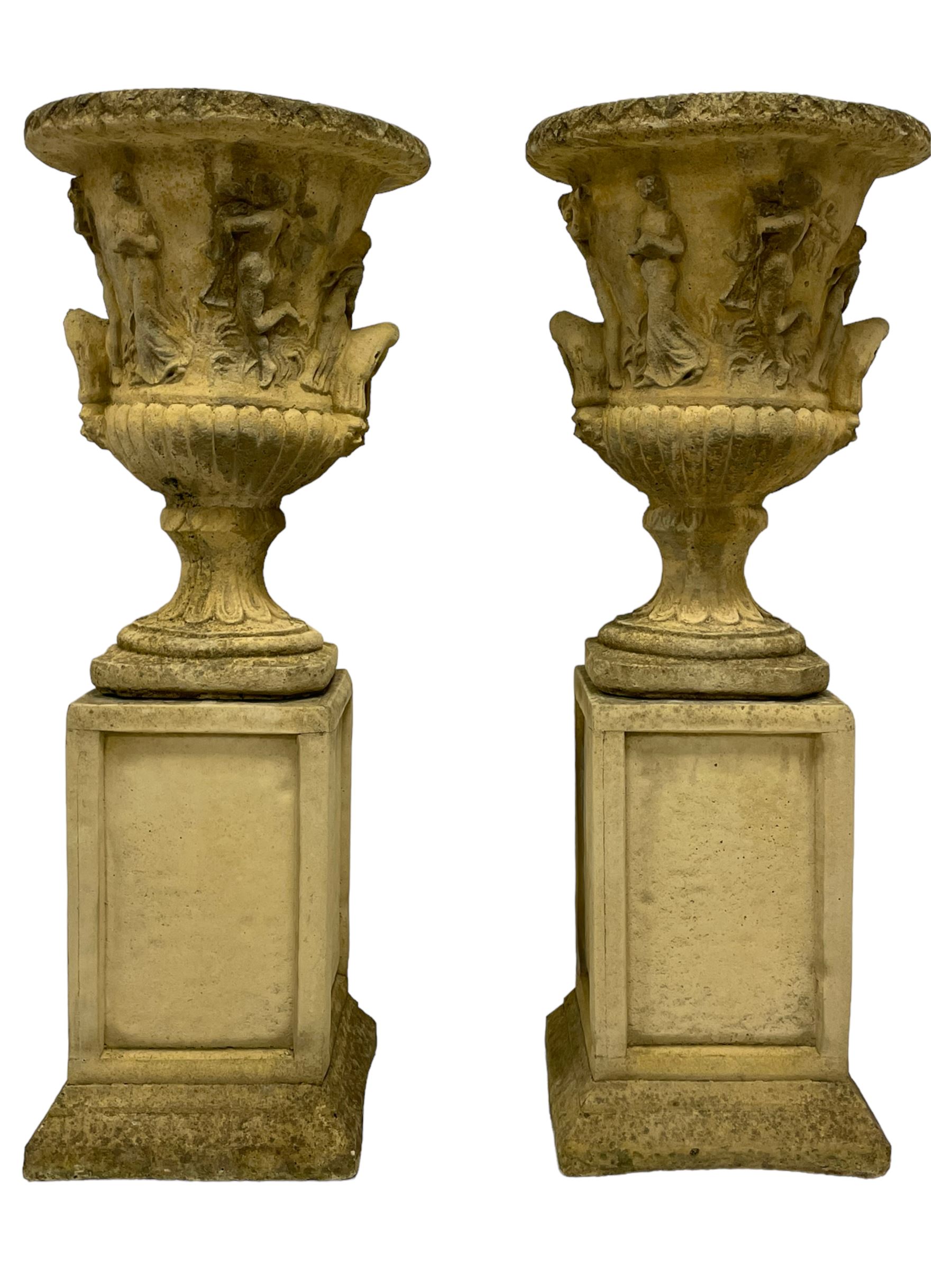 Pair of composite stone classical design urns - Image 5 of 9