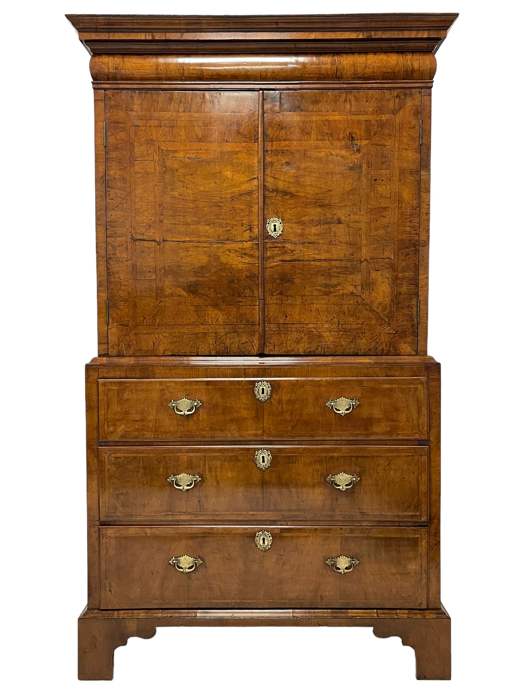 George I walnut cabinet on chest