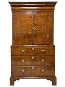 George I walnut cabinet on chest