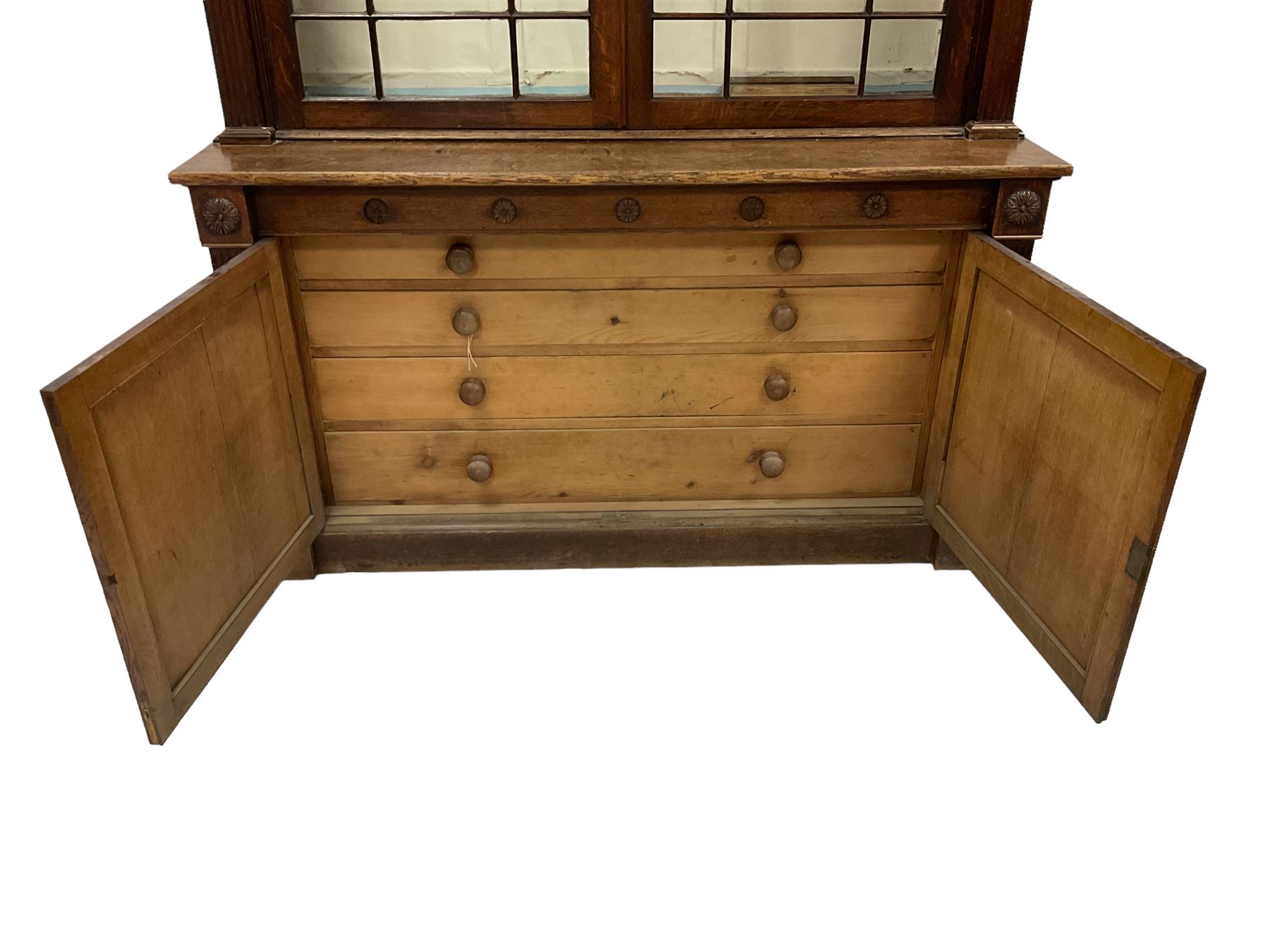 George III oak bookcase on cupboard - Image 6 of 7