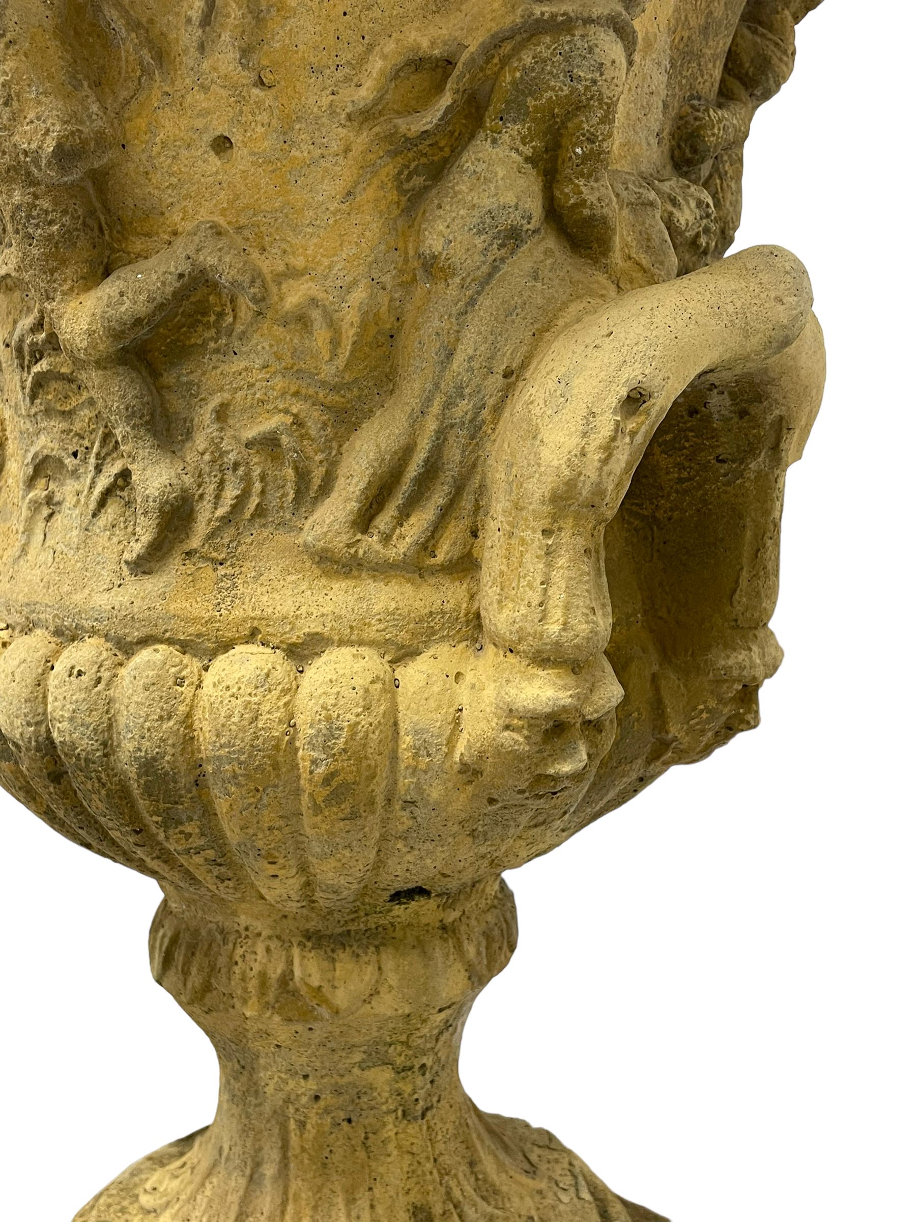 Pair of composite stone classical design urns - Image 7 of 9
