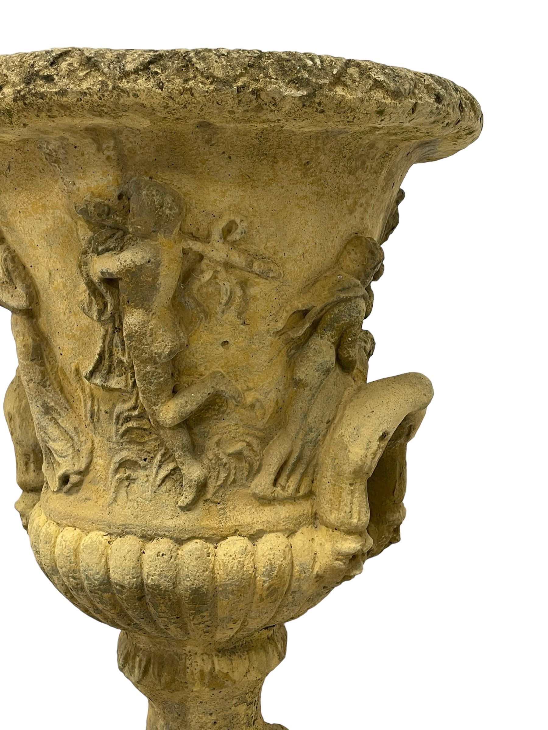 Pair of composite stone classical design urns - Image 6 of 9