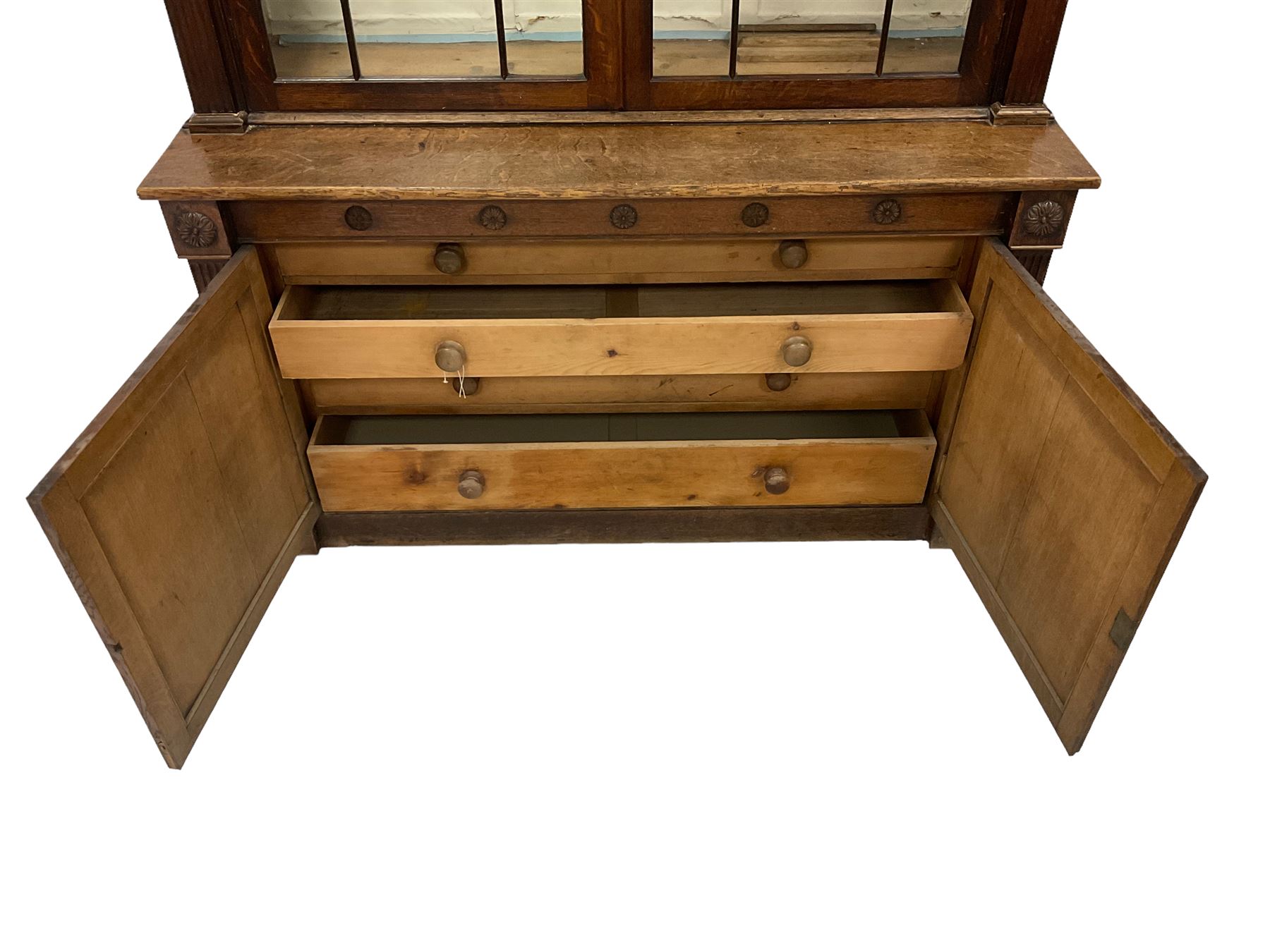 George III oak bookcase on cupboard - Image 7 of 7