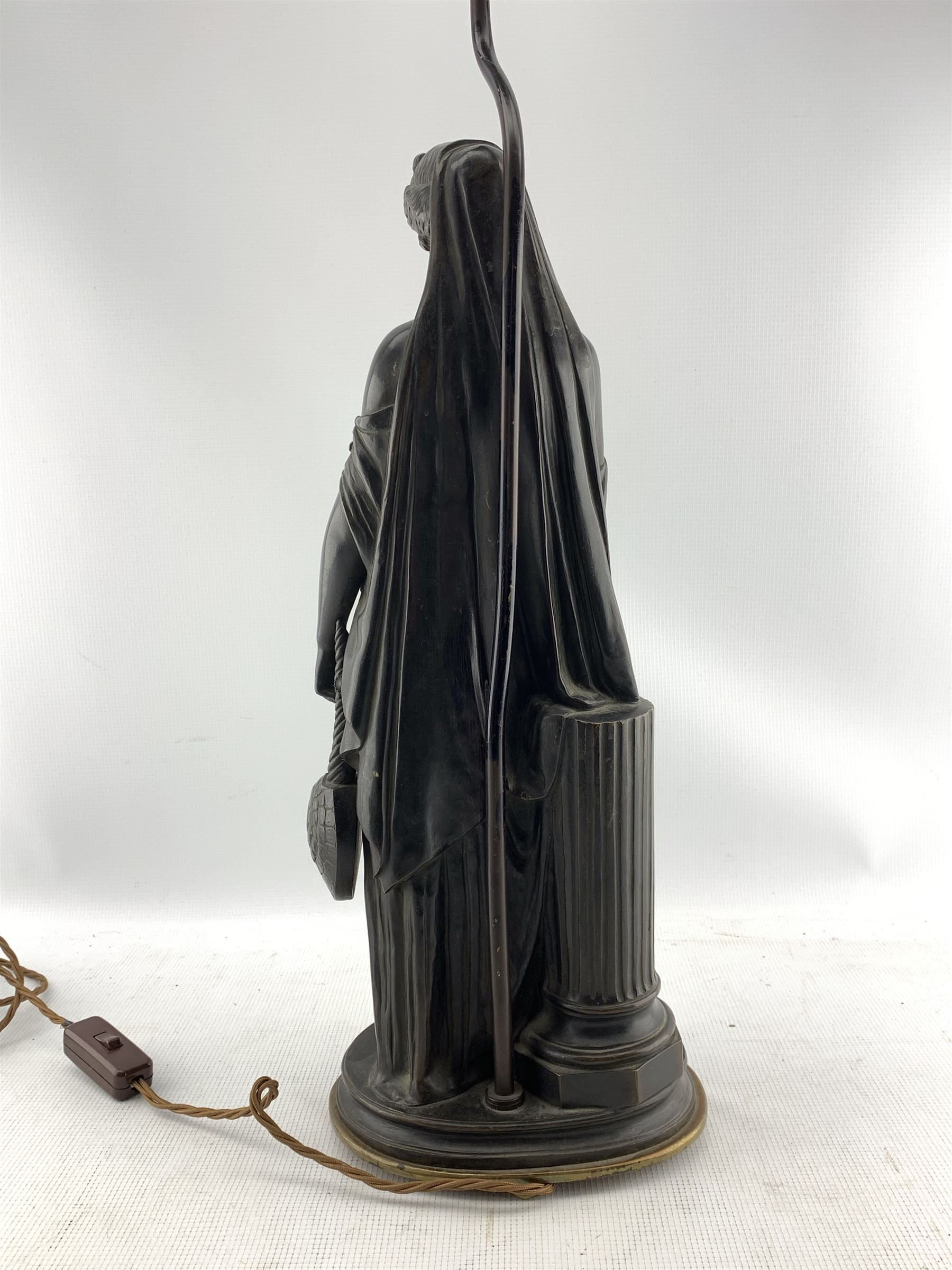 19th century patinated bronze figural table lamp modelled as Erato - Image 2 of 8