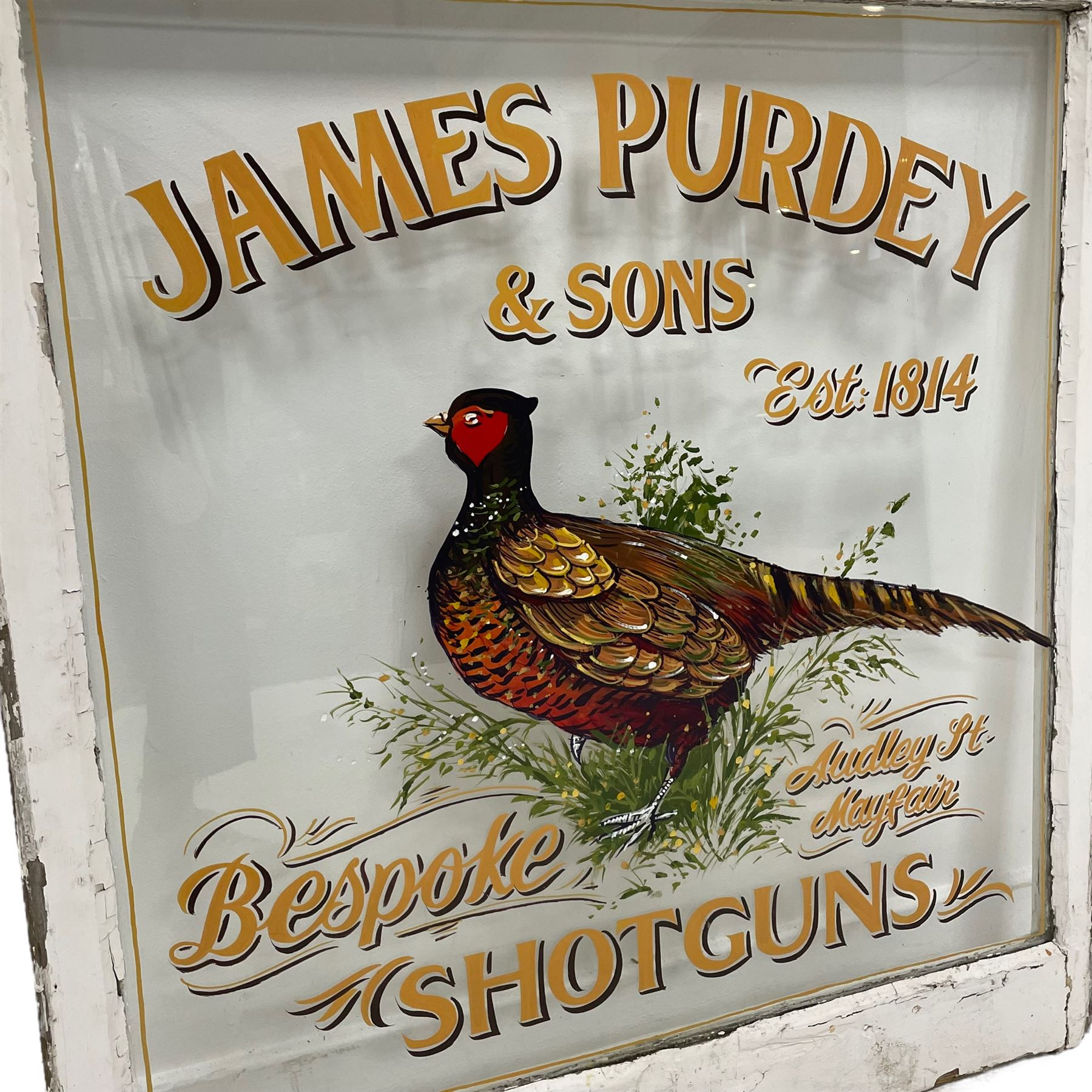 White painted window with hand painted advertising "Purdey and Sons - Image 5 of 5