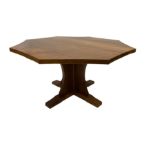 Mouseman - adzed oak octagonal concave dining table