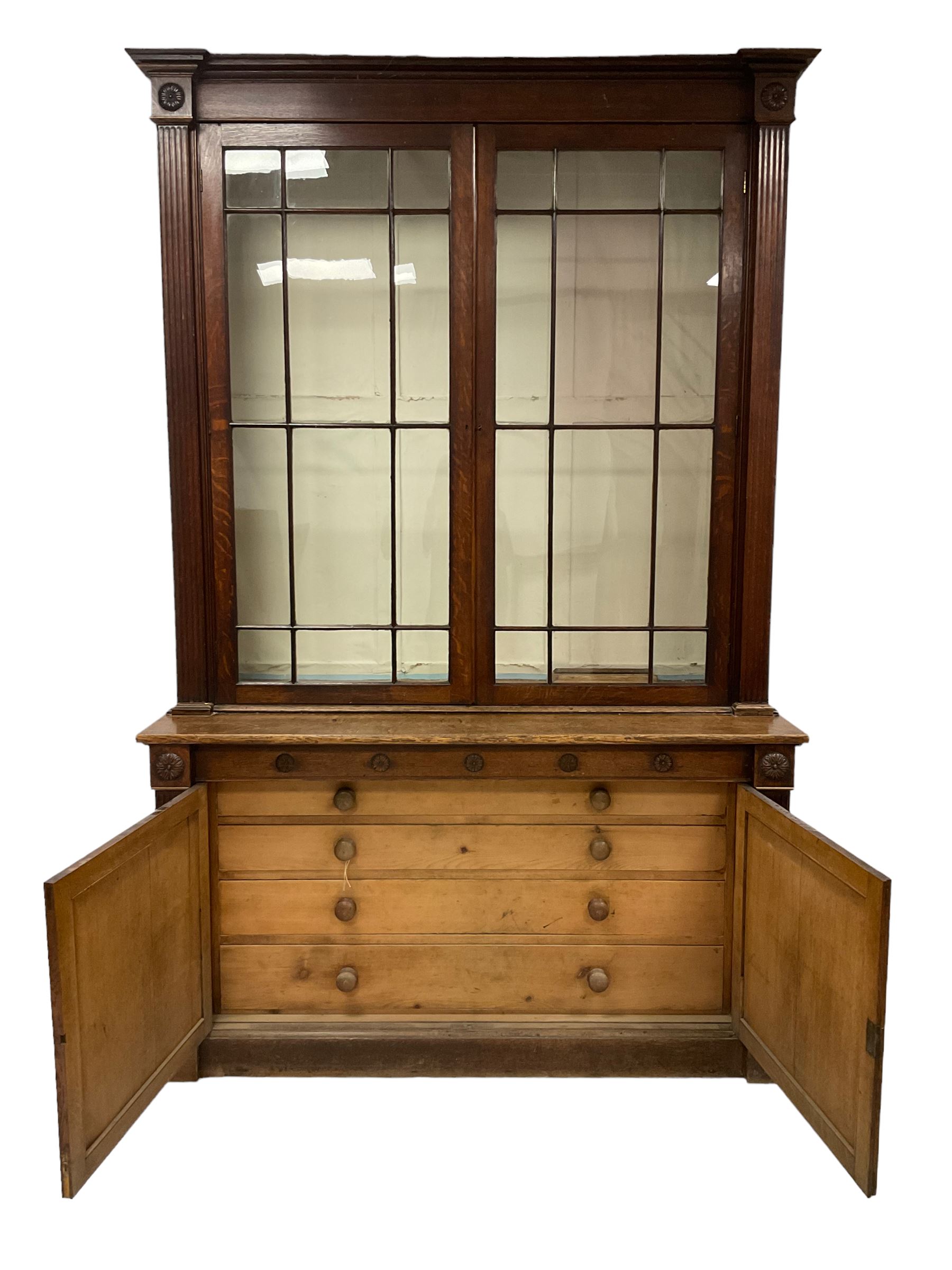 George III oak bookcase on cupboard - Image 5 of 7