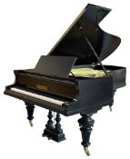 Early 20th century 6'6" boudoir grand piano manufactured by Julius Bluthner