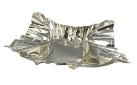 Novelty silver dish by Rebecca Joselyn modelled as a crumpled crisp packet 22cm x 17cm