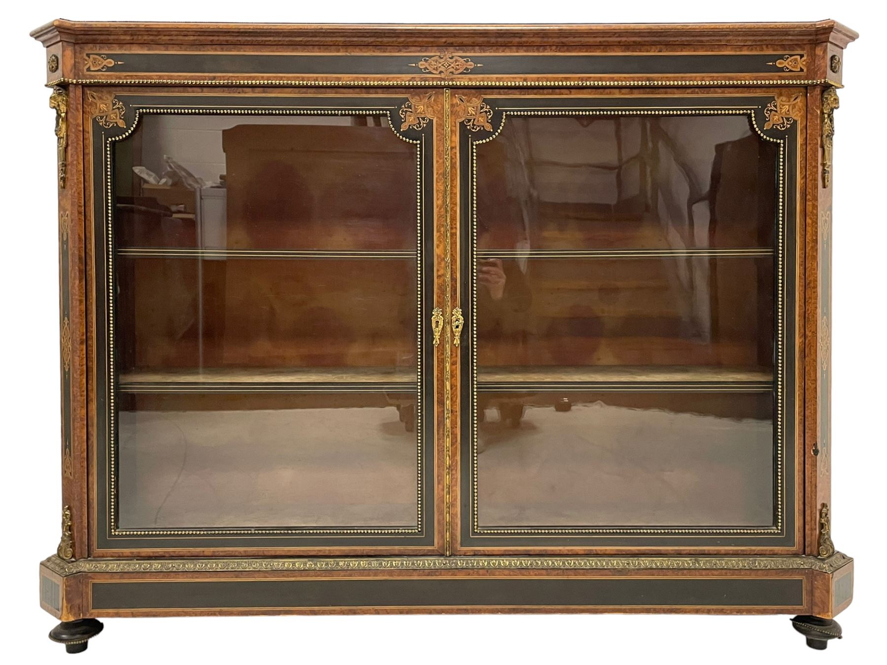 Victorian ebonised and amboyna wood credenza pier cabinet