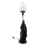 19th century patinated bronze figural table lamp modelled as Erato