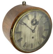 English - single train 19th century 8-day fusee wall clock in a circular wooden case