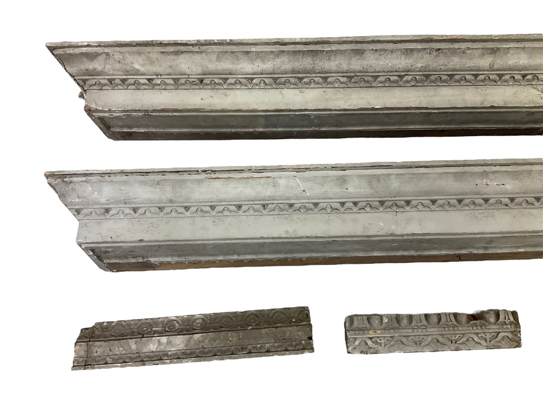 19th century pine and gesso architectural architraves and corbels; two projecting lintels (L174cm); - Image 9 of 9