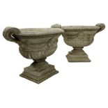 Pair of Classical design composite stone handled oval urn planter