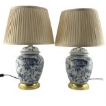 Pair of Chinese porcelain blue and white lamps in the form of ginger jars and covers