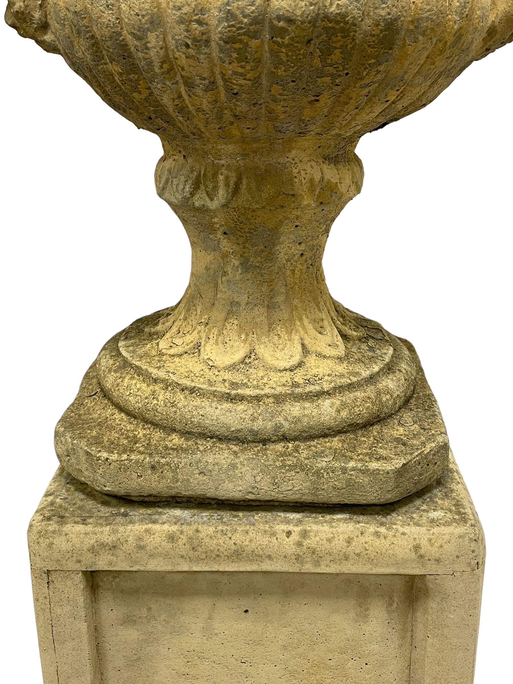 Pair of composite stone classical design urns - Image 3 of 9
