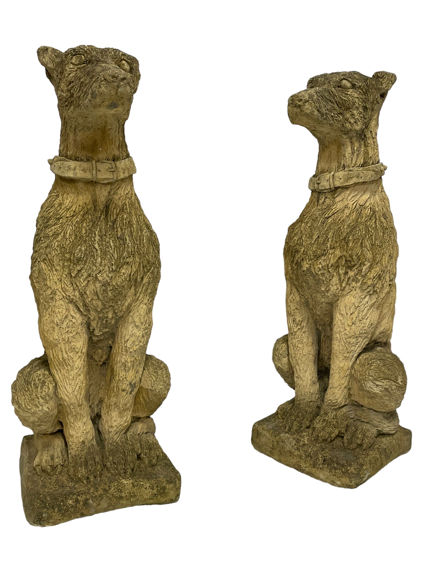 Pair of composite stone garden ornaments in the form of seated lurchers - Image 2 of 8
