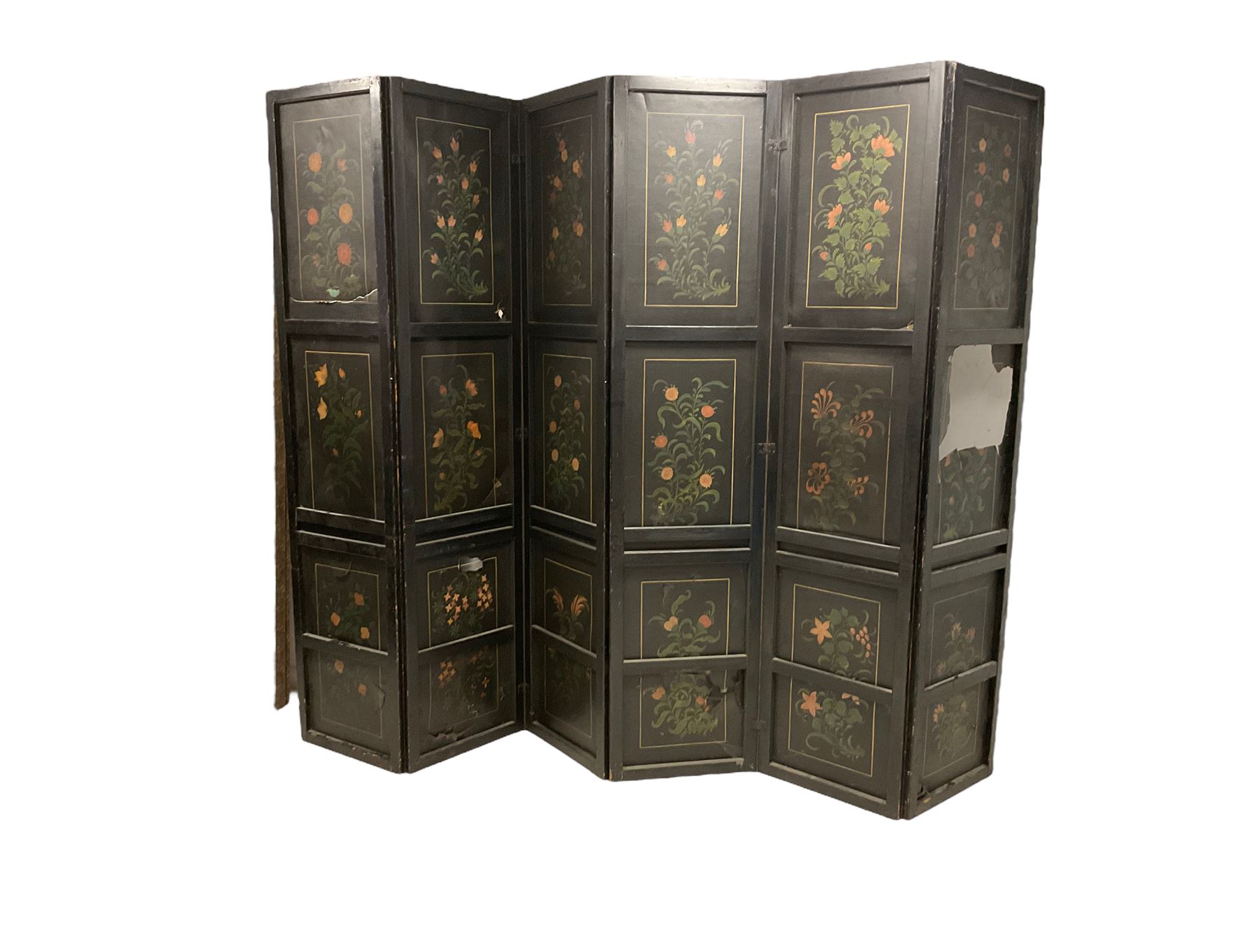 Late 18th century Dutch painted leather six panel screen - Image 16 of 16