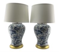 Pair of Chinese blue and white porcelain table lamps