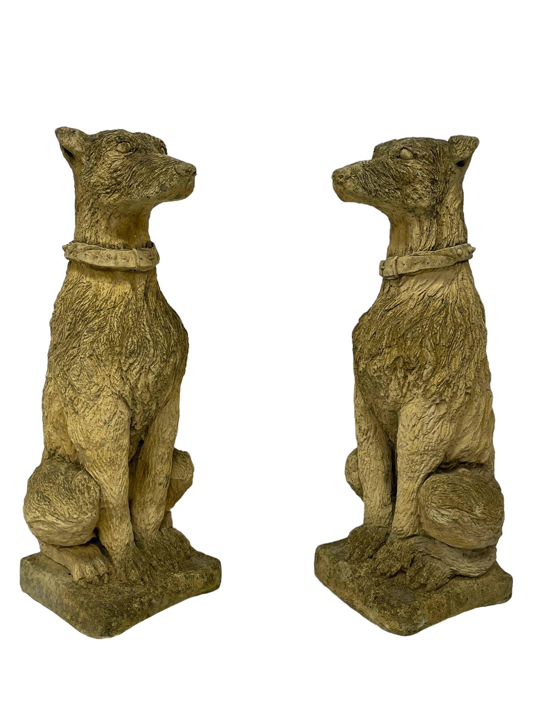 Pair of composite stone garden ornaments in the form of seated lurchers - Image 4 of 8