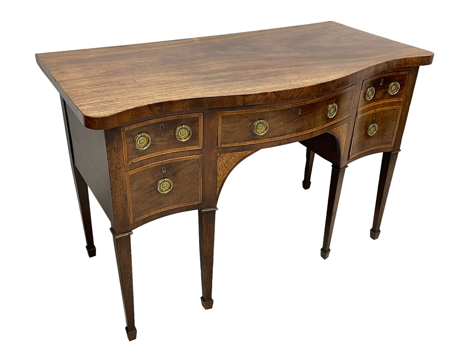 George III inlaid mahogany serpentine sideboard - Image 5 of 7