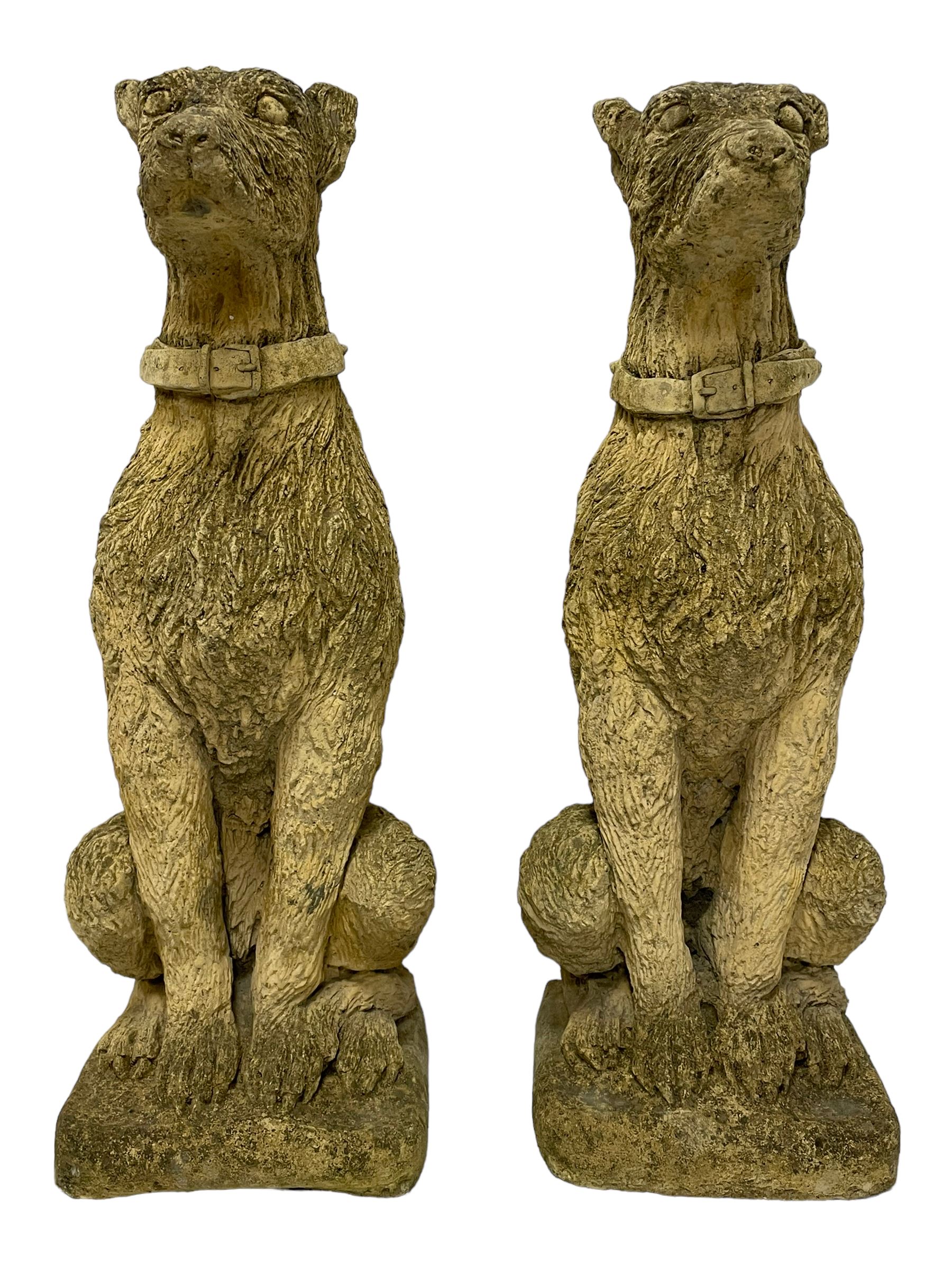 Pair of composite stone garden ornaments in the form of seated lurchers - Image 3 of 8